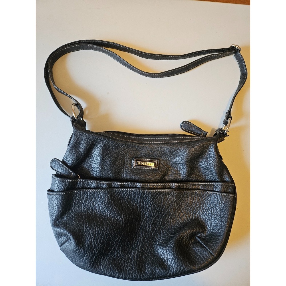Rosetti Black Pebbled Vegan Leather Crossbody Bag White Stitching Shoulder Purse